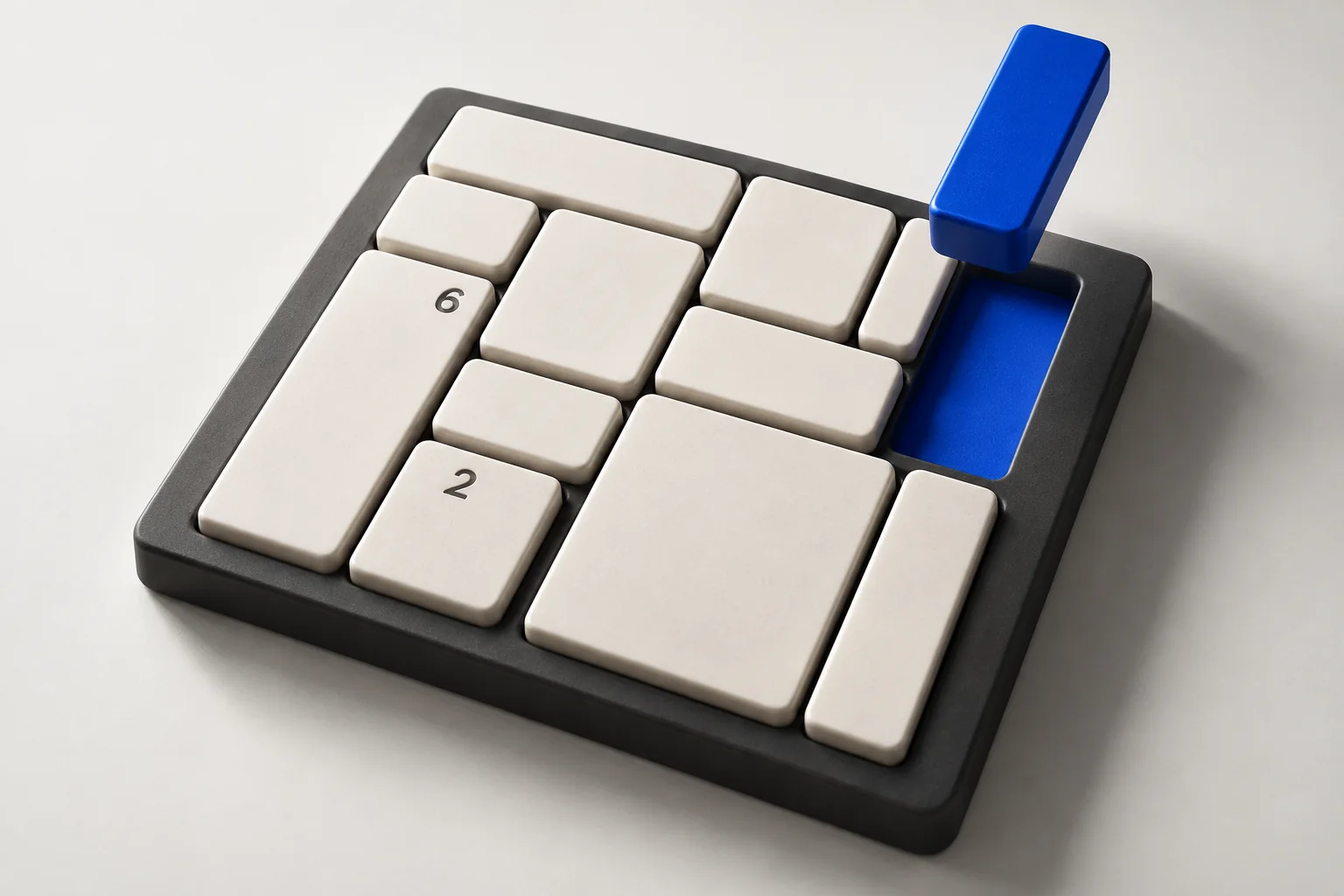 A blue rectangular piece reveals the next space on a graphite puzzle board.
